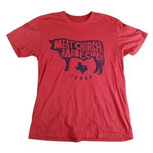Meat Church Barbecue Texas Shirt Mens Medium Red Graphic Tee Cow T-Shirt